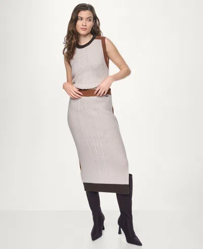 Dkny Jeans Women's Color Block Ribbed Midi Pencil Skirt In Neutral