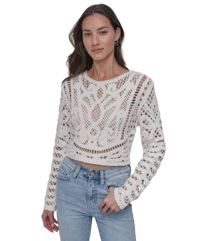 Dkny Jeans Women's Cotton Crochet Sweater In Ivy - Ivory