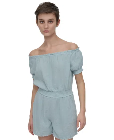 Dkny Jeans Women's Cotton Gauze Off-the-shoulder Top In Mn1 - Mineral