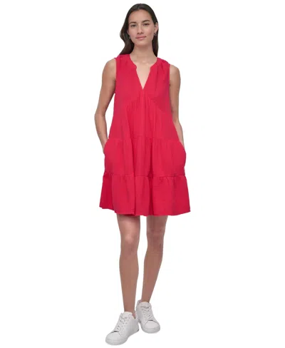 Dkny Jeans Women's Cotton Gauze Sleeveless Mini Dress In Red