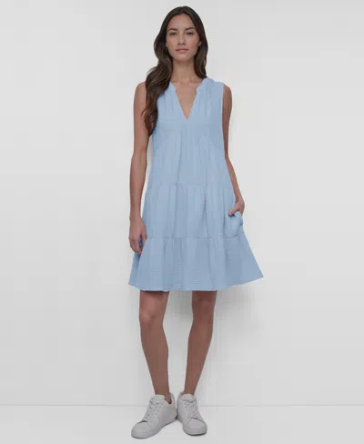 Dkny Jeans Women's Cotton Gauze Sleeveless Mini Dress In Blue