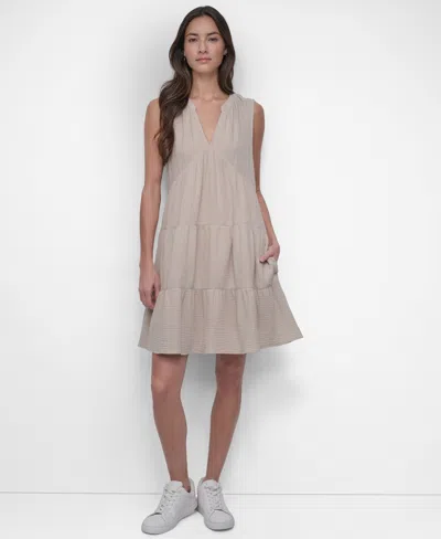 Dkny Jeans Women's Cotton Gauze Sleeveless Mini Dress In Gray