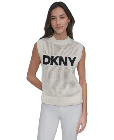Dkny Jeans Women's Cotton Logo Sleeveless Sweater In Ivk - Ivory,black