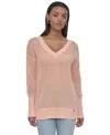 Dkny Jeans Women's Cotton Open-knit V-neck Sweater In Twv - Trop Peach