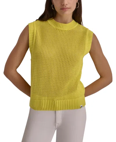 Dkny Jeans Women's Cotton Open-stitch Sweater Vest In Fluo Yellow