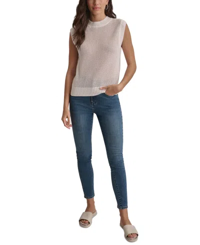 Dkny Jeans Women's Cotton Open-stitch Sweater Vest In White