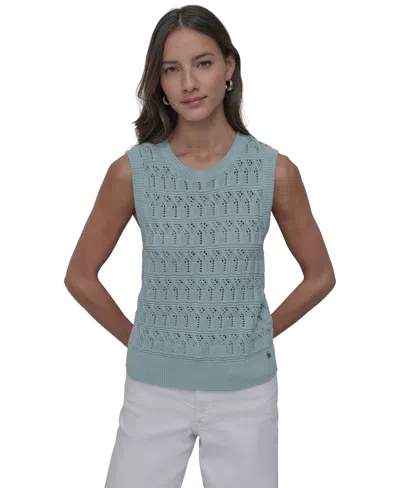 Dkny Jeans Women's Cotton Pointelle-knit Sleeveless Sweater In Mn1 - Mineral
