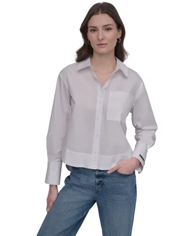 Dkny Jeans Women's Cotton Poplin Cropped Shirt In Whb - Wht,blk