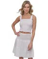 Dkny Jeans Ruffle Strap Smocked Cotton Crop Top