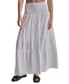 Dkny Jeans Petite Cotton Smocked-waist Tiered Maxi Skirt In White