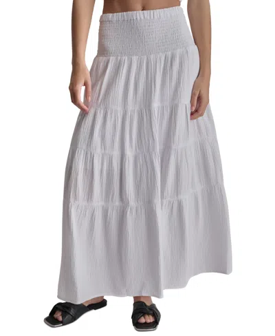 DKNY JEANS WOMEN'S COTTON SMOCKED-WAIST TIERED MAXI SKIRT