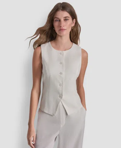 Dkny Jeans Women's Crewneck Button-front Vest In Gray