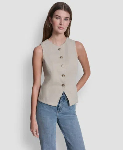 Dkny Jeans Women's Crewneck Button-front Vest In Gray