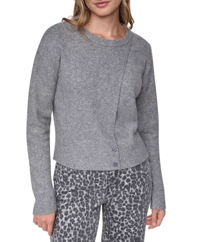 Dkny Jeans Women's Crewneck Cardigan With Asymmetric Closure In Gray