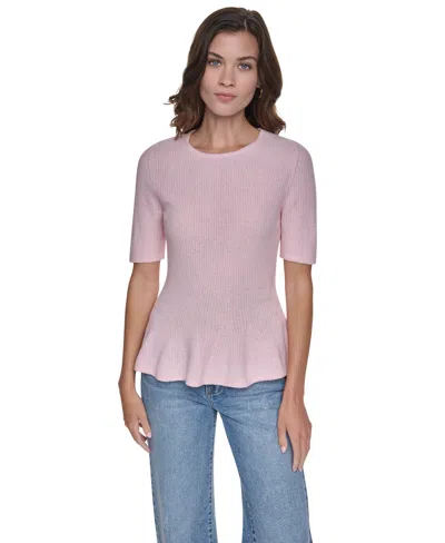 Dkny Jeans Women's Crewneck Elbow-sleeve Peplum Sweater In Pink