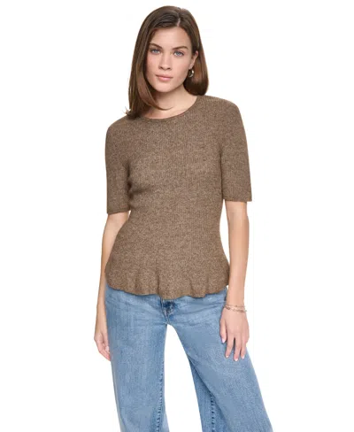 Dkny Jeans Women's Crewneck Elbow-sleeve Peplum Sweater In Brown