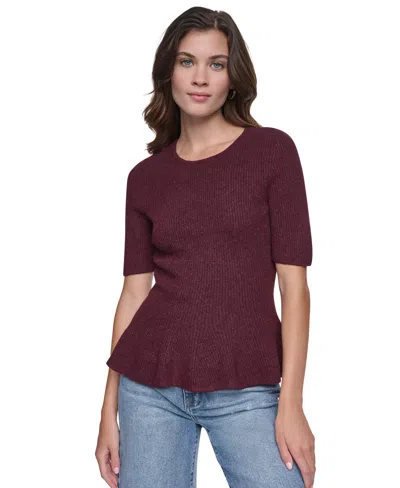 Dkny Jeans Women's Crewneck Elbow-sleeve Peplum Sweater In Burgundy