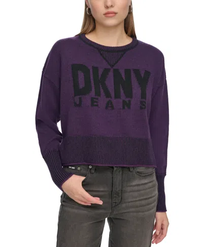 Dkny Jeans Women's Crewneck Long-sleeve Logo Sweater In Blackberry,black