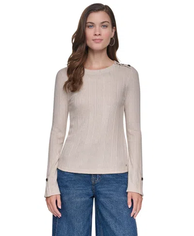 Dkny Jeans Women's Crewneck Long-sleeve Button Pullover Sweater In Neutral