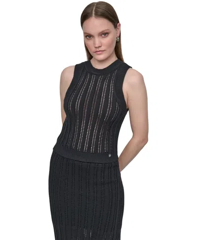 Dkny Jeans Women's Crewneck Pointelle-stitch Tank Sleeveless Sweater