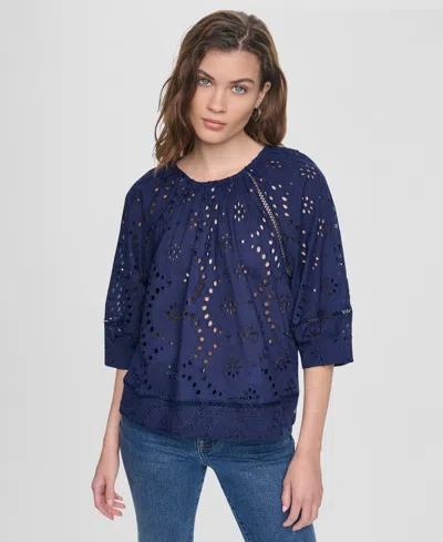 Dkny Jeans Women's Crewneck Relaxed-fit Top In Blue