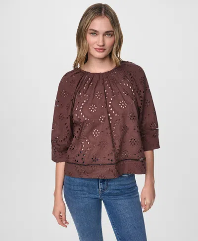 Dkny Jeans Women's Crewneck Relaxed-fit Top In Brown