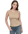 Dkny Jeans Women's Crewneck Smocked Sleeveless Top In Brown