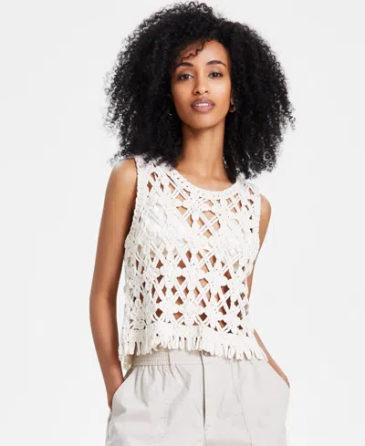 Dkny Jeans Women's Crochet Scoop-neck Cotton Top In White