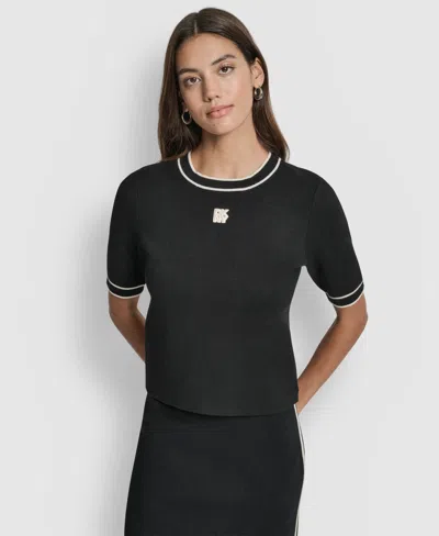 Dkny Jeans Women's Cropped Color Block Elbow Sleeves Sweater In Multi