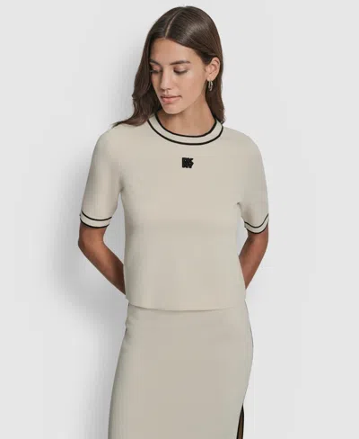 Dkny Jeans Women's Cropped Color Block Elbow Sleeves Sweater In Neutral
