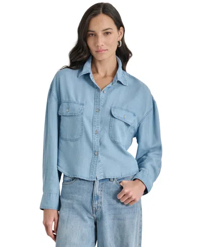 Dkny Jeans Women's Cropped Flap-pocket Shirt In Fjz - Chambray