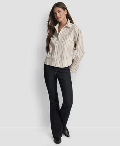 Dkny Jeans Women's Cropped Long Sleeve Button Front Shirt In White