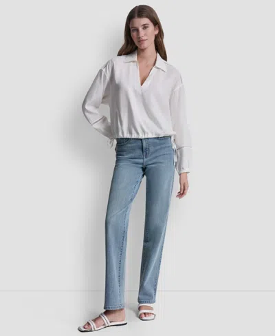 Dkny Jeans Women's Cropped Long-sleeve V-neck Shirt In White