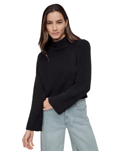Dkny Jeans Women's Cropped Mock Neck Chenille Sweater In Blk - Black