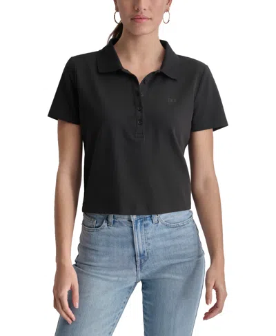 Dkny Jeans Women's Cropped Relaxed-fit Polo In Black