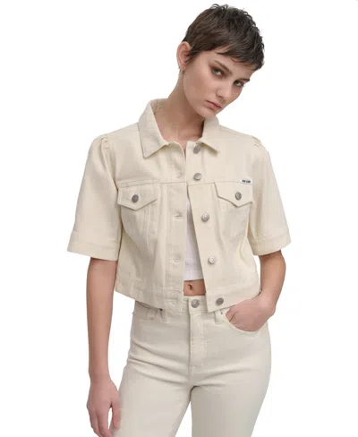 Dkny Jeans Women's Cropped Short-sleeve Denim Jacket In Ecr - Ecru