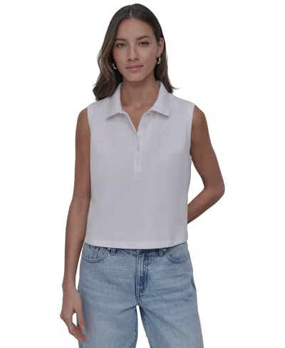 Dkny Jeans Women's Cropped Sleeveless Polo Shirt