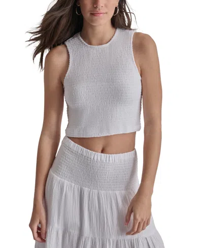 Dkny Jeans Women's Cropped Smocked Cotton Tank Top In White