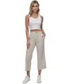 Shop Dkny Jeans Women's Cropped Wide-leg Linen Pants In D5k - Lt City Khaki