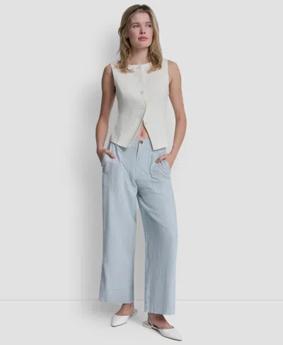 Dkny Jeans Women's Cropped Wide-leg Linen Pants In Blue