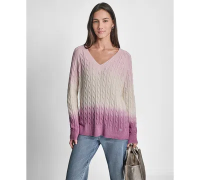 Dkny Jeans Women's Deep Dye V-neck Cable Sweater In Multi