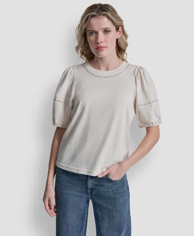 Dkny Jeans Women's Dome Studs Mini Sleeve T-shirt In Pink