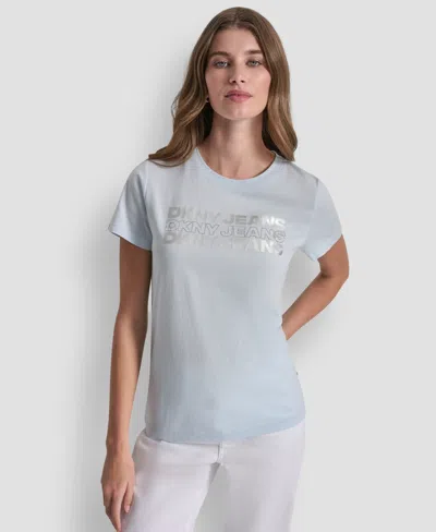 Dkny Jeans Women's Double Foil Horizontal Outline Stud Logo T-shirt In Brown