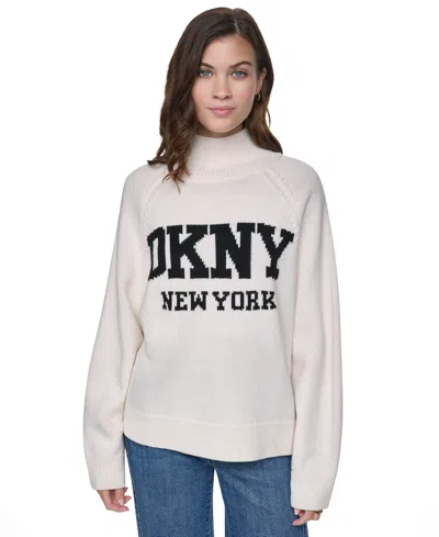 Dkny Jeans Women's Easy Mock-neck Long-sleeve Raglan Sweater In Neutral