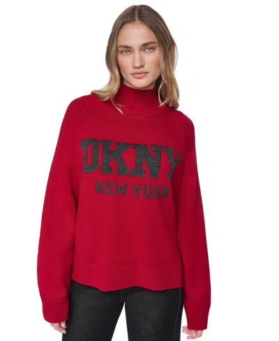 Dkny Jeans Women's Easy Mock-neck Long-sleeve Raglan Sweater In Red