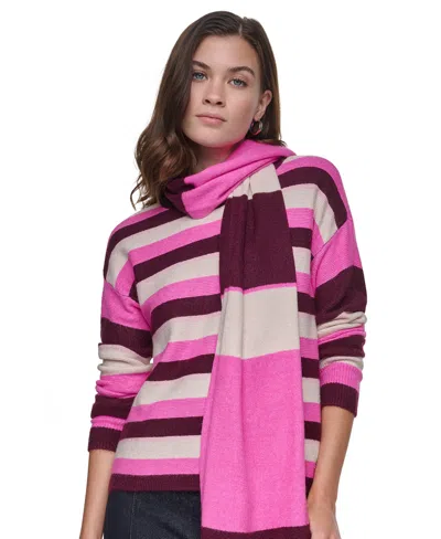 Dkny Jeans Women's Easy Striped Oversized Sweater With Scarf In Claret Combo