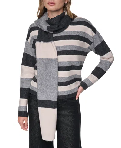 Dkny Jeans Women's Easy Striped Oversized Sweater With Scarf In Multi