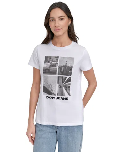 Dkny Jeans Women's Embellished Graphic Print Crewneck T-shirt In Multi