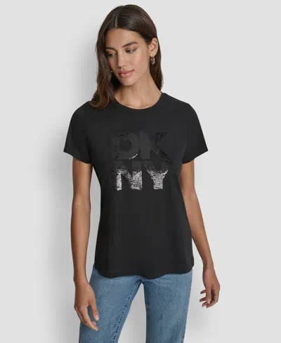 Dkny Jeans Women's Embellished Logo Detail Crewneck T-shirt In Black