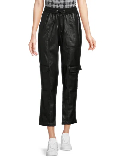 Dkny Jeans Women's Faux Leather Drawstring Cropped Pants In Black